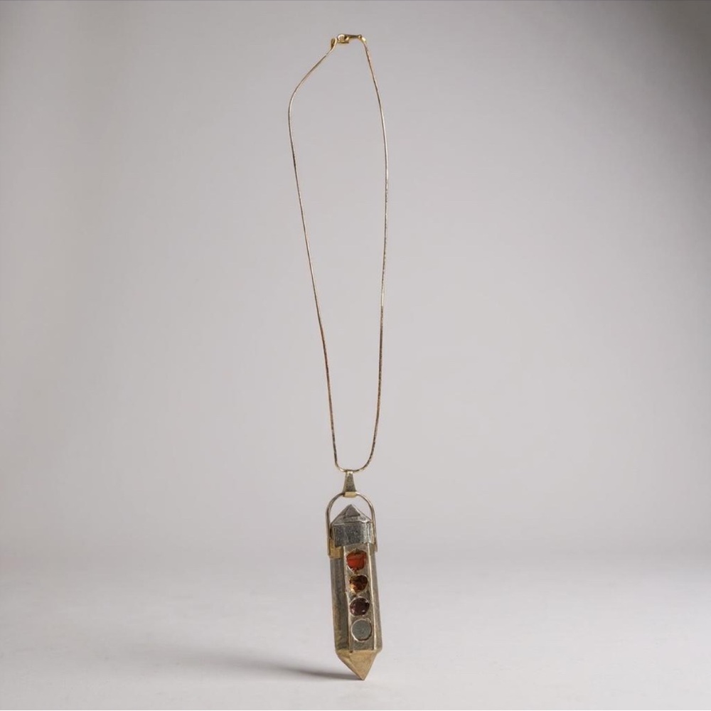 Gold-Plated Clear Quartz Point Necklace with Multi-Stone Accents chakra inspired